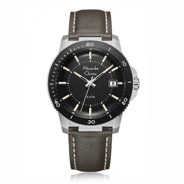 Alexandre Christie AC 6141 Silver Black Grey Leather MDLSSBA Alexandre Christie AC 6141 Silver Black Grey Leather MDLSSBA